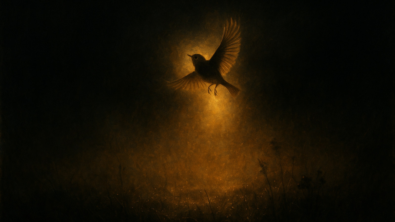A small bird taking flight into a burst of light